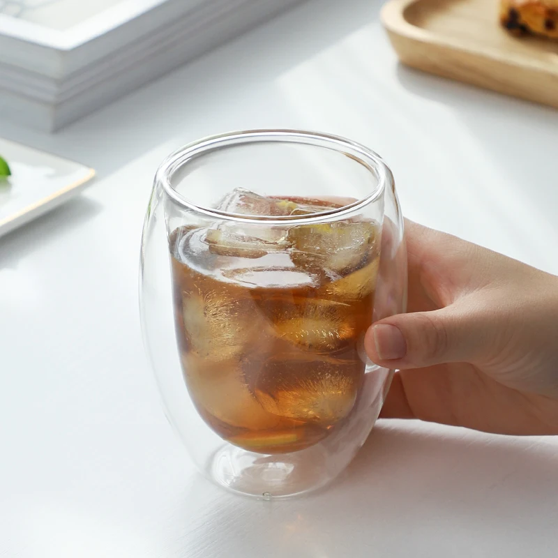 Heat Resistant Double Wall Transparent High Borosilicate Glass Coffee Espresso Beer Mug Tumbler Tea Cup Glassware 350ml 450ml