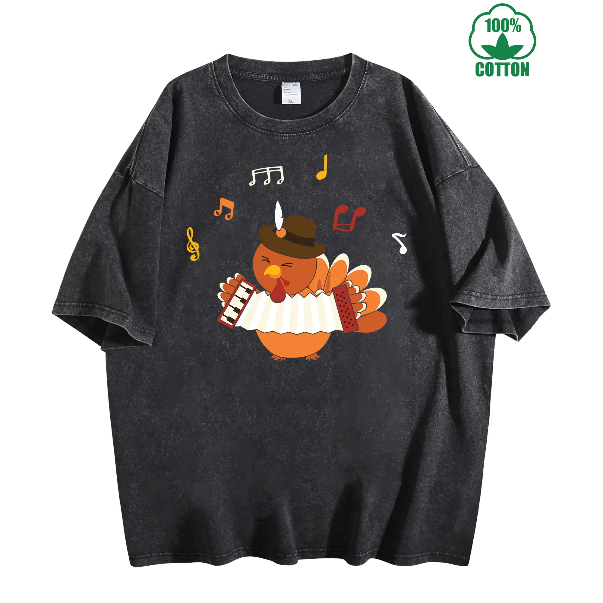 Thanksgiving Turkey Vintage Washed T-Shirt 230g 100% Cotton Unisex Comfortable Oversized Streetwear