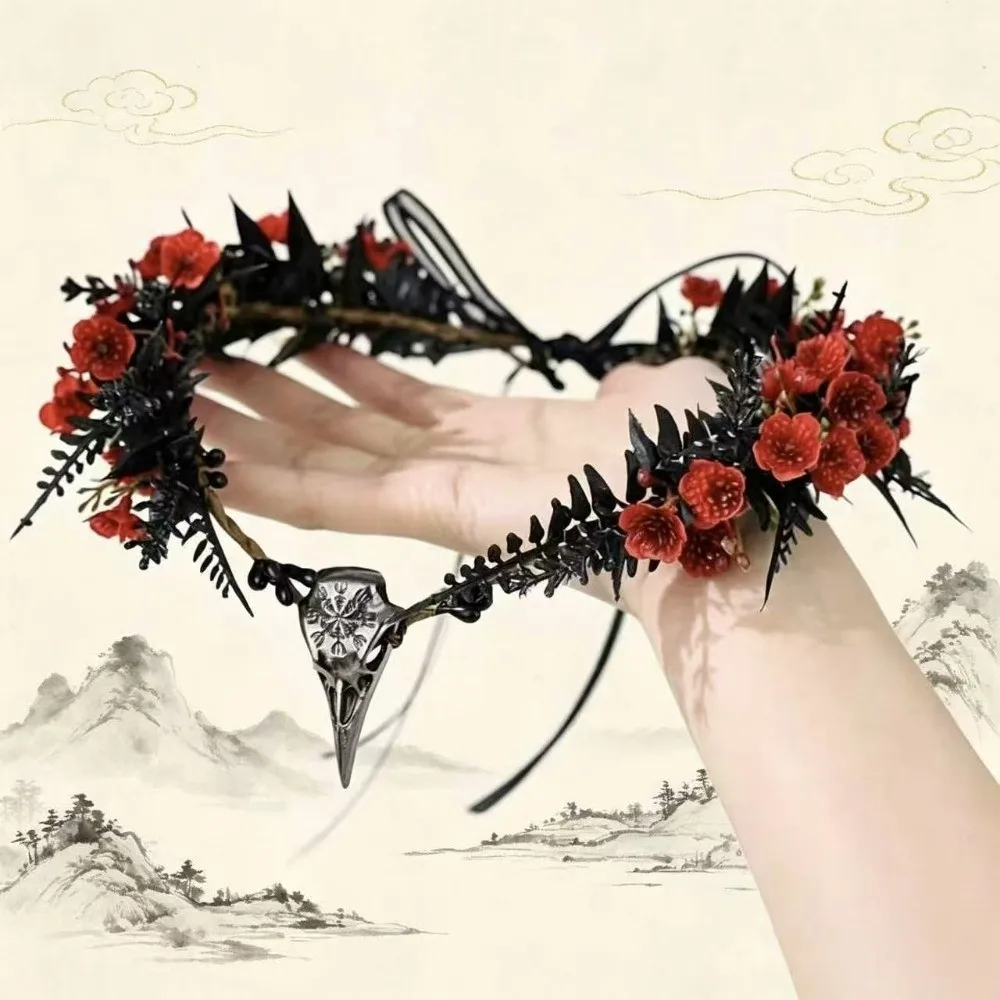 Flower Vine Elven Crown Fantasy Rhinestone Decorated Elf Tiara Diadem Artificial Floral Wreath Fairy Headpiece