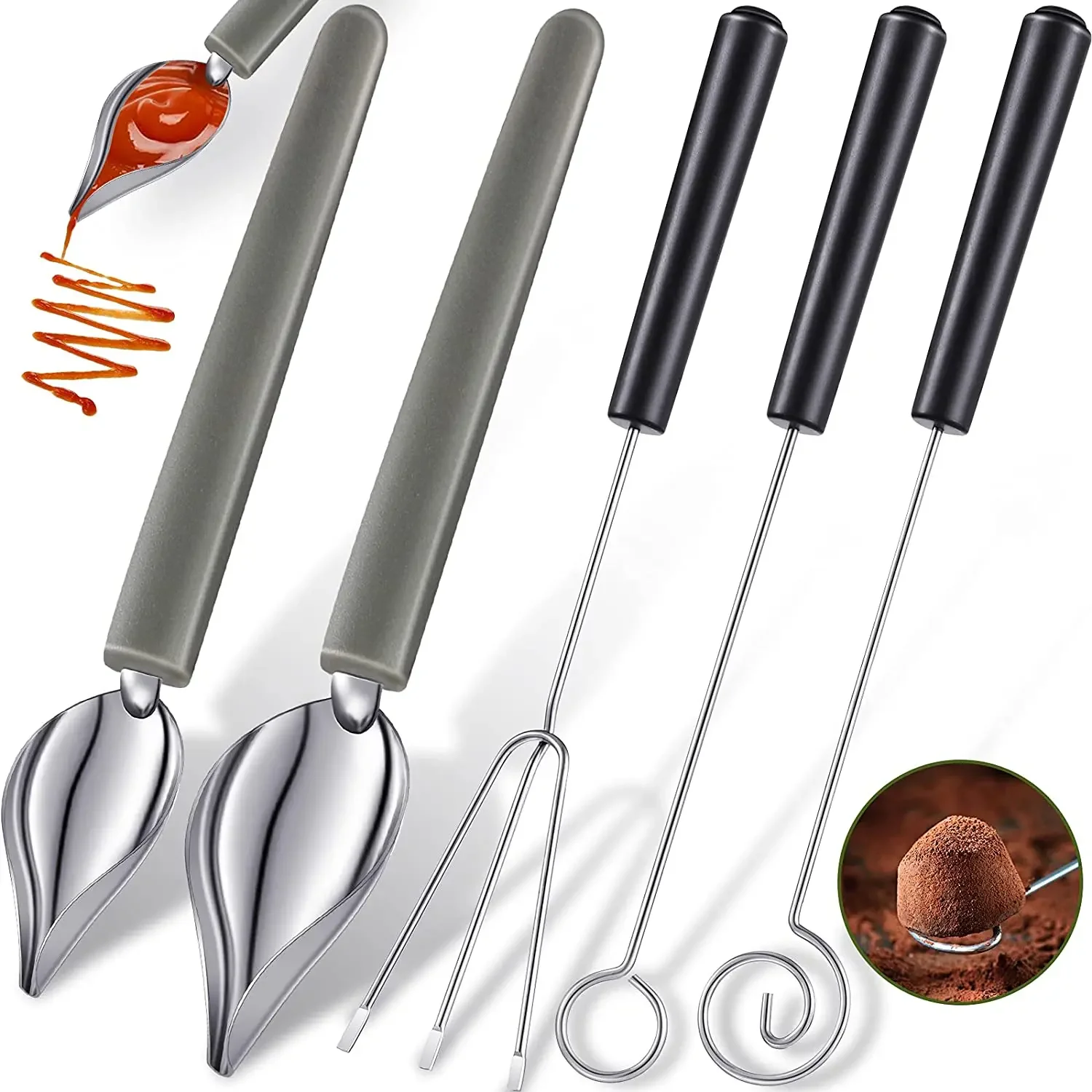 Herramientas para inmersión de dulces, juego de cucharas y tenedor para inmersión de Chocolate, cucharas de decoración culinarias, lápiz artístico de Chef para platos decorativos, 5 uds.