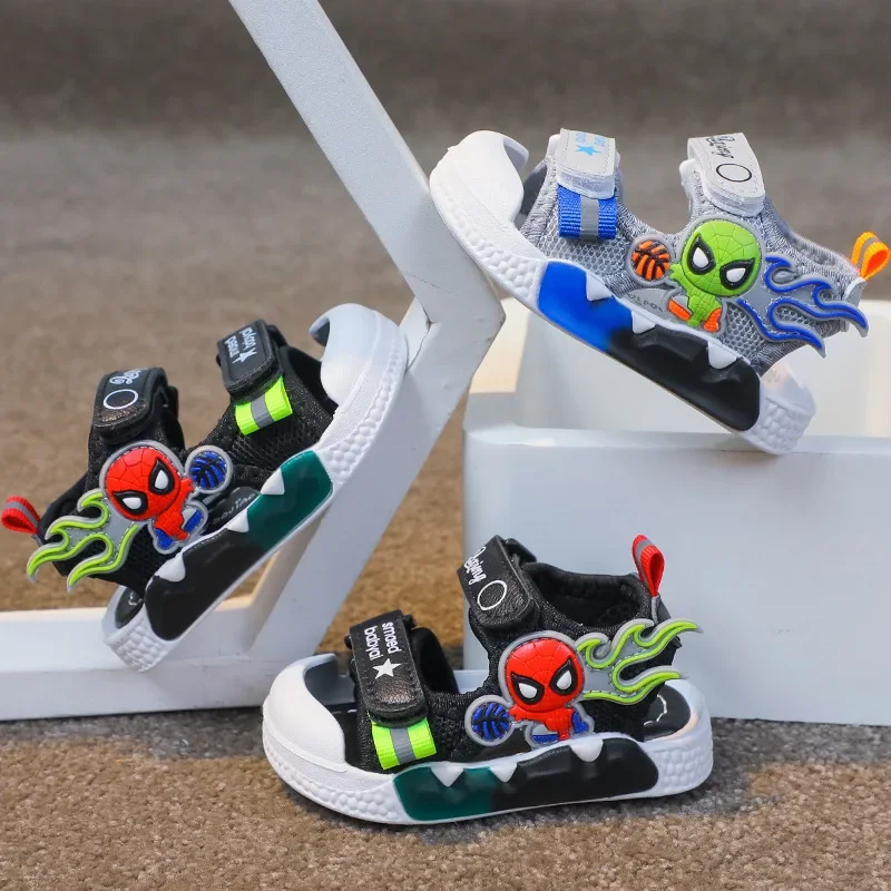 Disney New Baby Boy\'s Cartoon Cute Spiderman Sport Sandals Kid\'s Anti Slip Snadals Chic Beach Shoes Protect Toes Walking Shoes