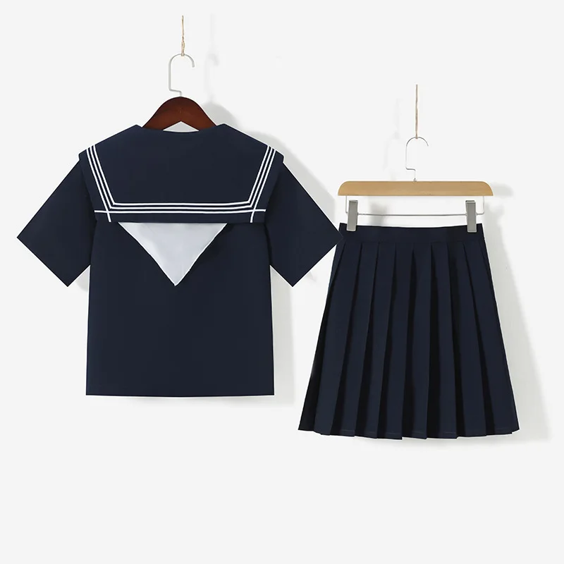Women Japanese JK Uniform Navy 3‑Stripe Sailor Suit Basic Academy Style School Uniform Outfit Campus Costume Set
