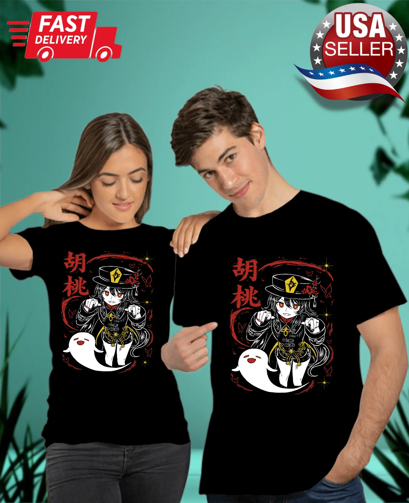 

Genshin Impact HuTao Harajuku T-Shirt Anime Girl Kawaii Black Shirt Tee All Size