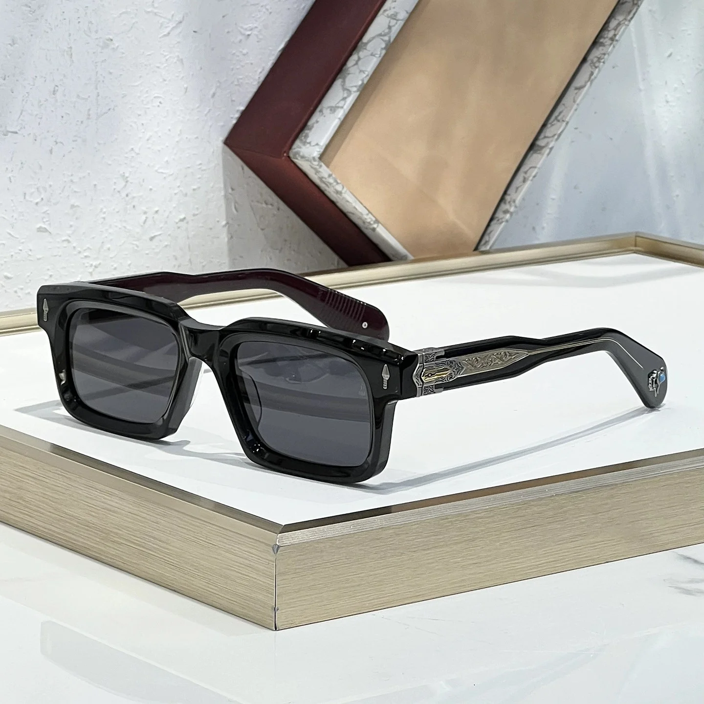 

BELVEDERE Square Shape Metal UV400 Protection Sunglasses With Case Handmade Men Women Vintage Retro