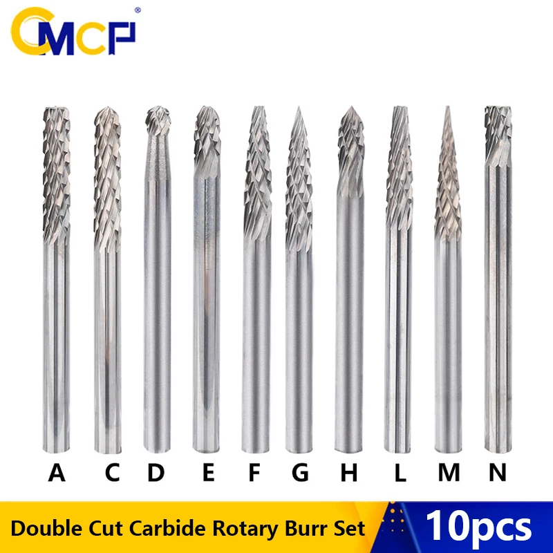 

CMCP 10 шт. набор твердосплавных фрез с хвостовиком 3 мм, двойной вырез, роторные напильники, биты для шлифовальной машины, резак по металлу, дереву, фрезерные электроинструменты