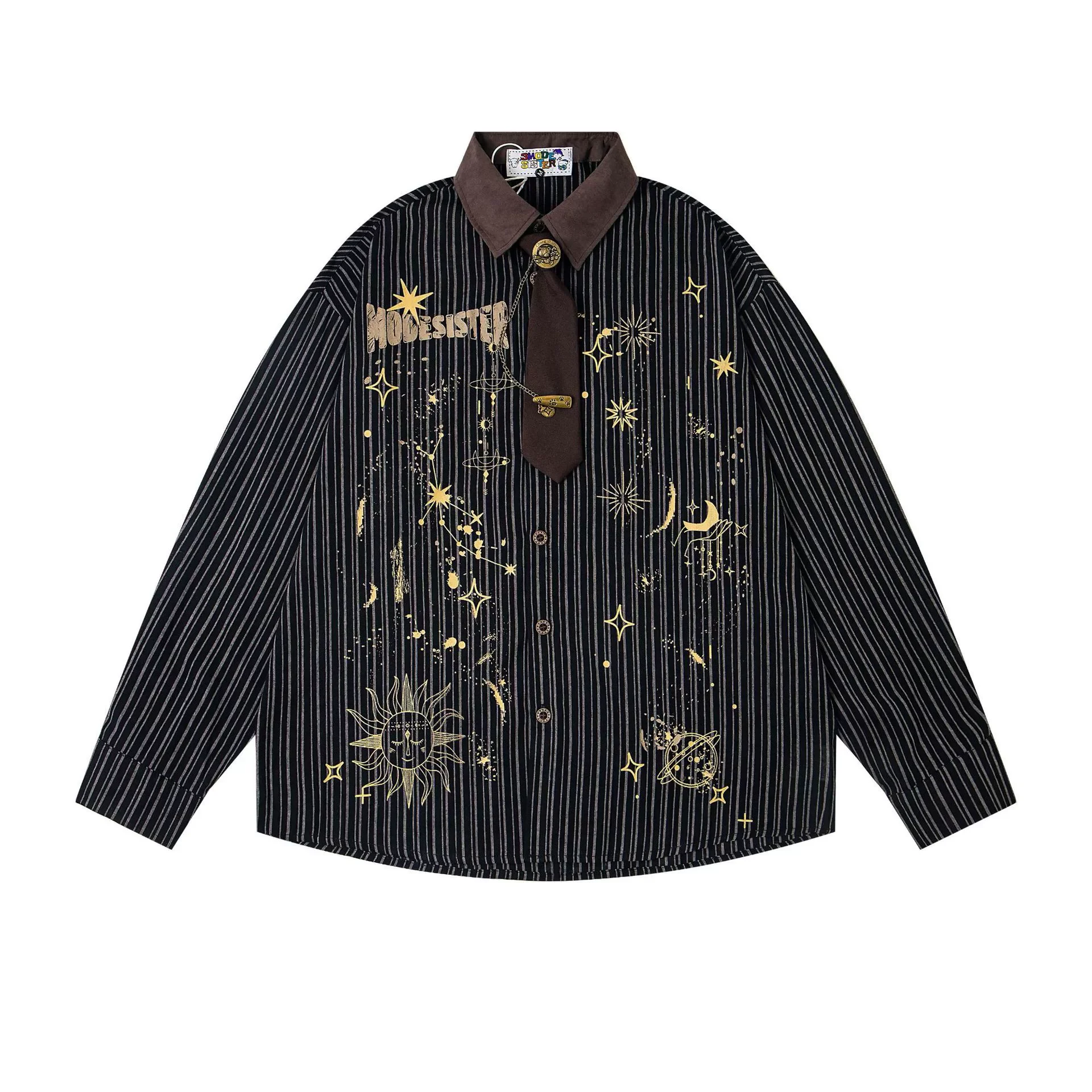 

Letter Print Stripe Shirts Men Korean Streetwear Fashion Loose Casual Long Sleeve Shirt Women Oversize Blouses Shirts For Men