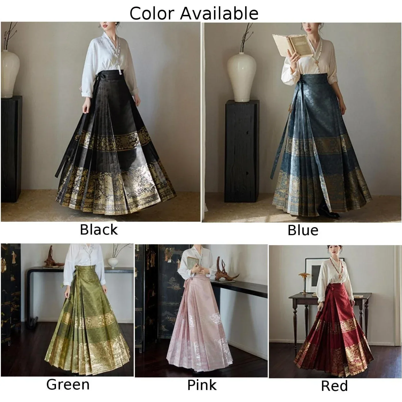 Hete Nieuwe Stijlvolle Comfy Rok Jurk Hanfu Paard-Faced Polyester Print Eenvoudige Veelzijdige Vrouwen Chinese Forens