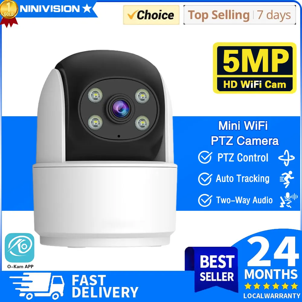 5MP WiFi Camera Baby Monitoring Built-in Battery Wireless PTZ HD Human Detection Camera Home Secuiry Surveillance Video O-Kam Ap