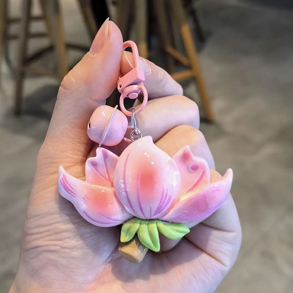 

Cute Resin Peach Flower Keychain Tulip Lotus Peach Blossom Pendant Bag Hanging Sweet Car Key Ring Gifts