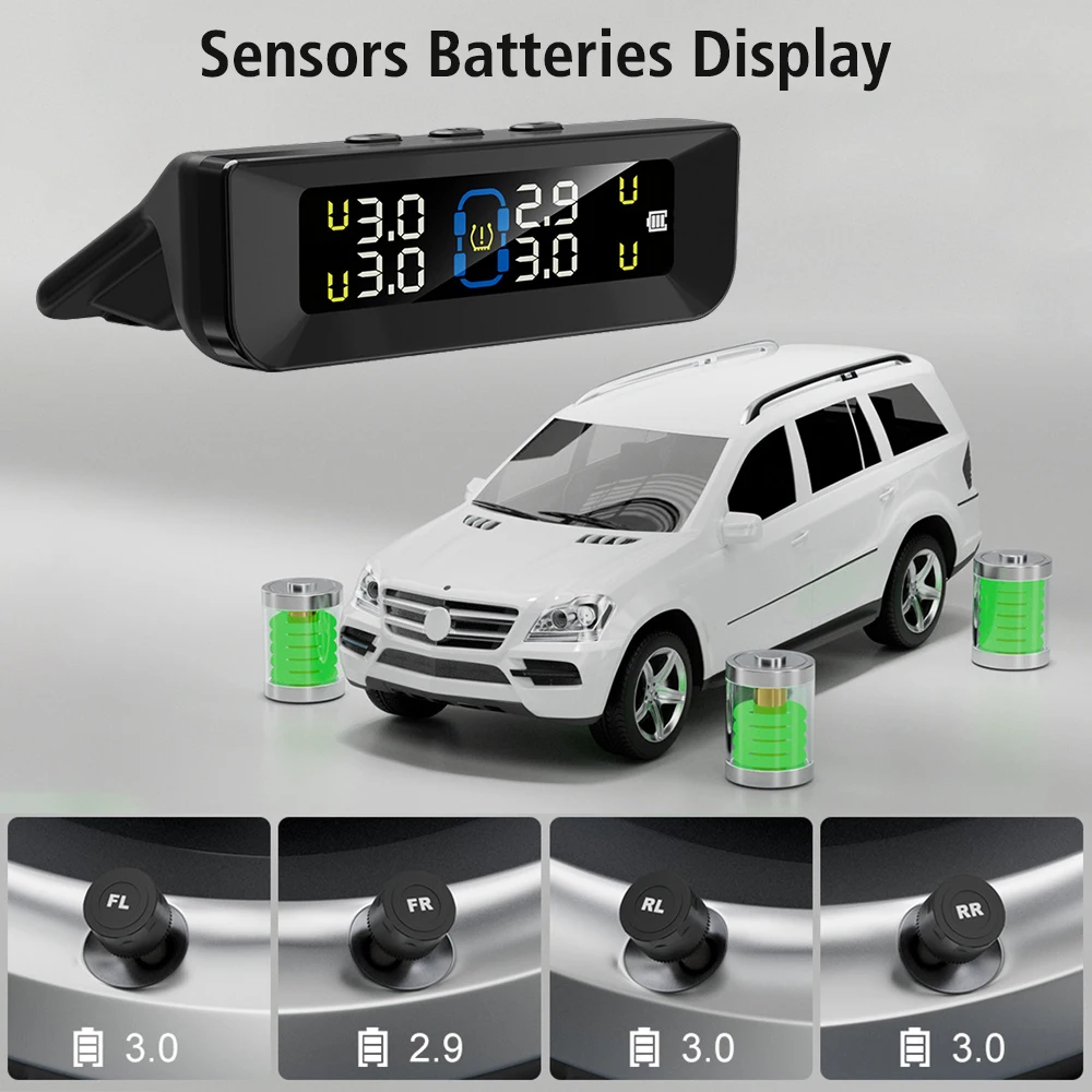 Solar/USB Powered TPMS Digital LCD Display Auto Security Alarm Systems Car Tire Pressure Monitoring System Real Time Monitor