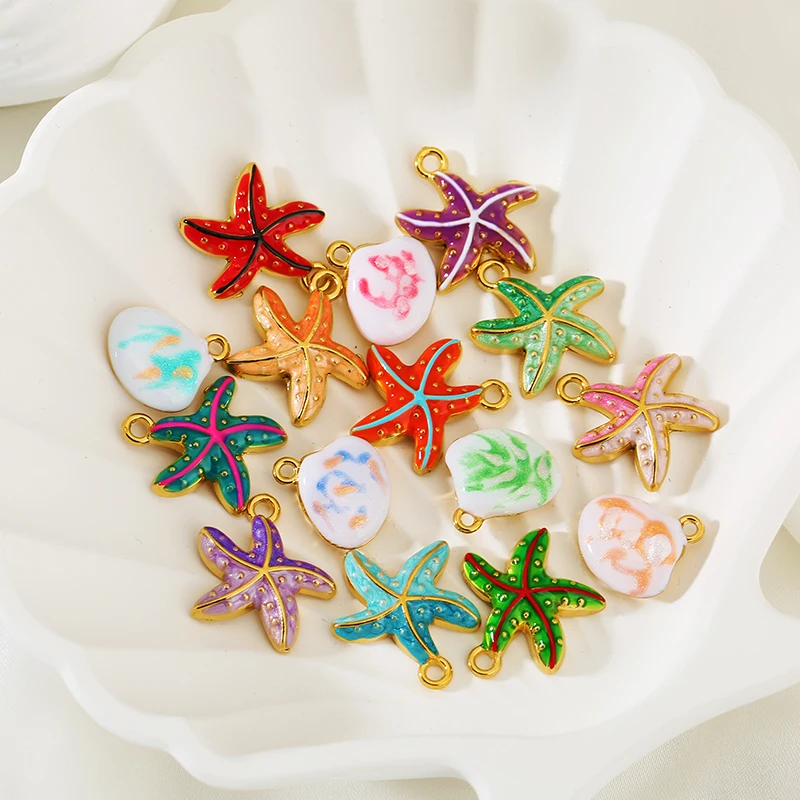 5pcs Stainless Steel Enamel Starfish Shell Charm Pendants Ocean Jewelry Charm for DIY Earring Necklace Jewelry Making Supplies view 2