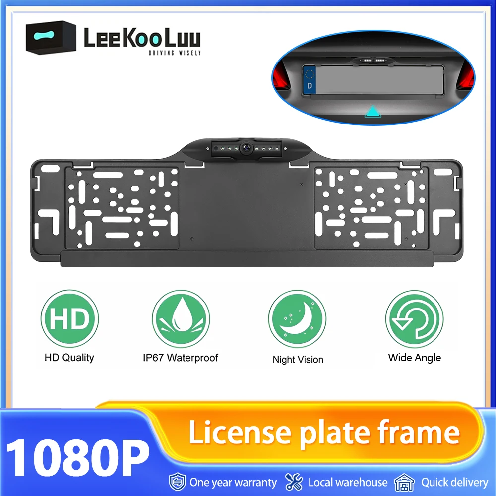 Cámara de Visión Trasera para Coche, Marco para Matrícula Europea, Impermeable, Visión Nocturna, Luz LED Blanca, 720P/1080P/CVBS Ajustable