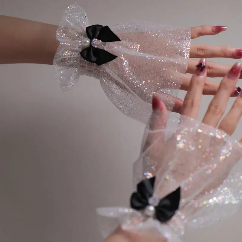 Sprzęt do zdjęć paznokci Krótki łuk Siatka na nadgarstek Sztuczne rękawy Ozdobne mankiety dla panny młodej Sztuczne mankiety z tiulu Element do zdjęć paznokci Tło do zdjęć