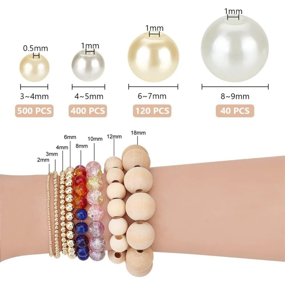 1060 قطعة 4 أحجام الزجاج حبات اللؤلؤ 3/4/6/8 مللي متر الجولة فضفاض الخرز ل أساور القلائد صنع المجوهرات 0.51 مللي متر حفرة #2