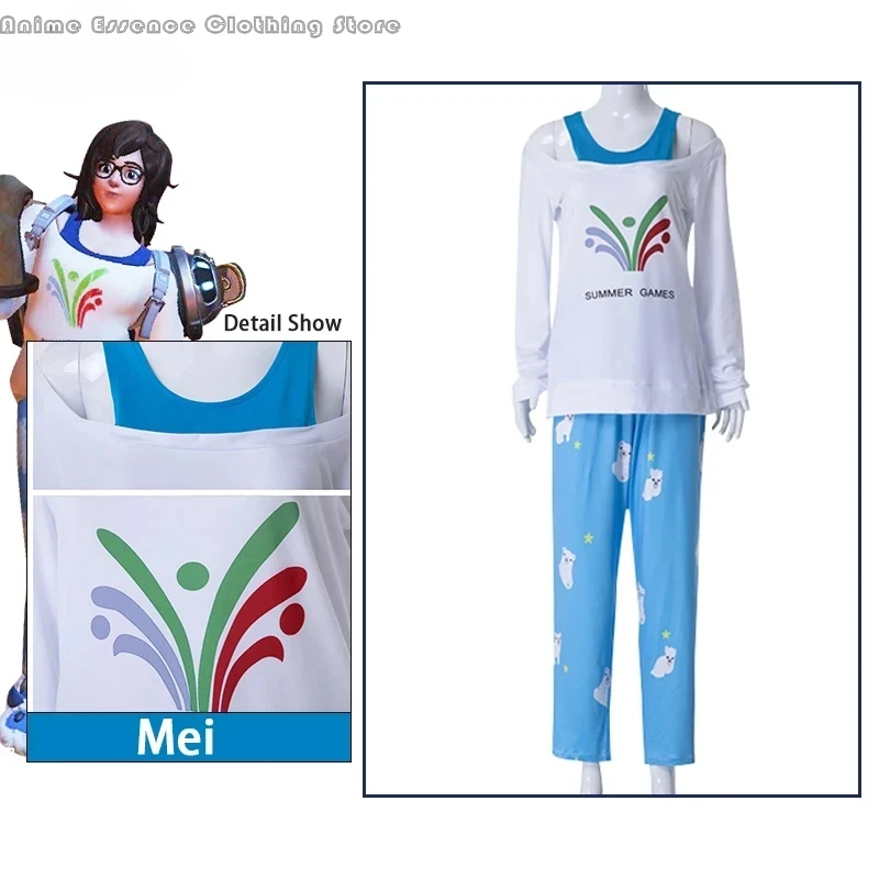 Game Overwatch Cosplay Costume Kawaii Mei Cos Clothing Polar Bear Long-Sleeved Cute Pajamas Full Set