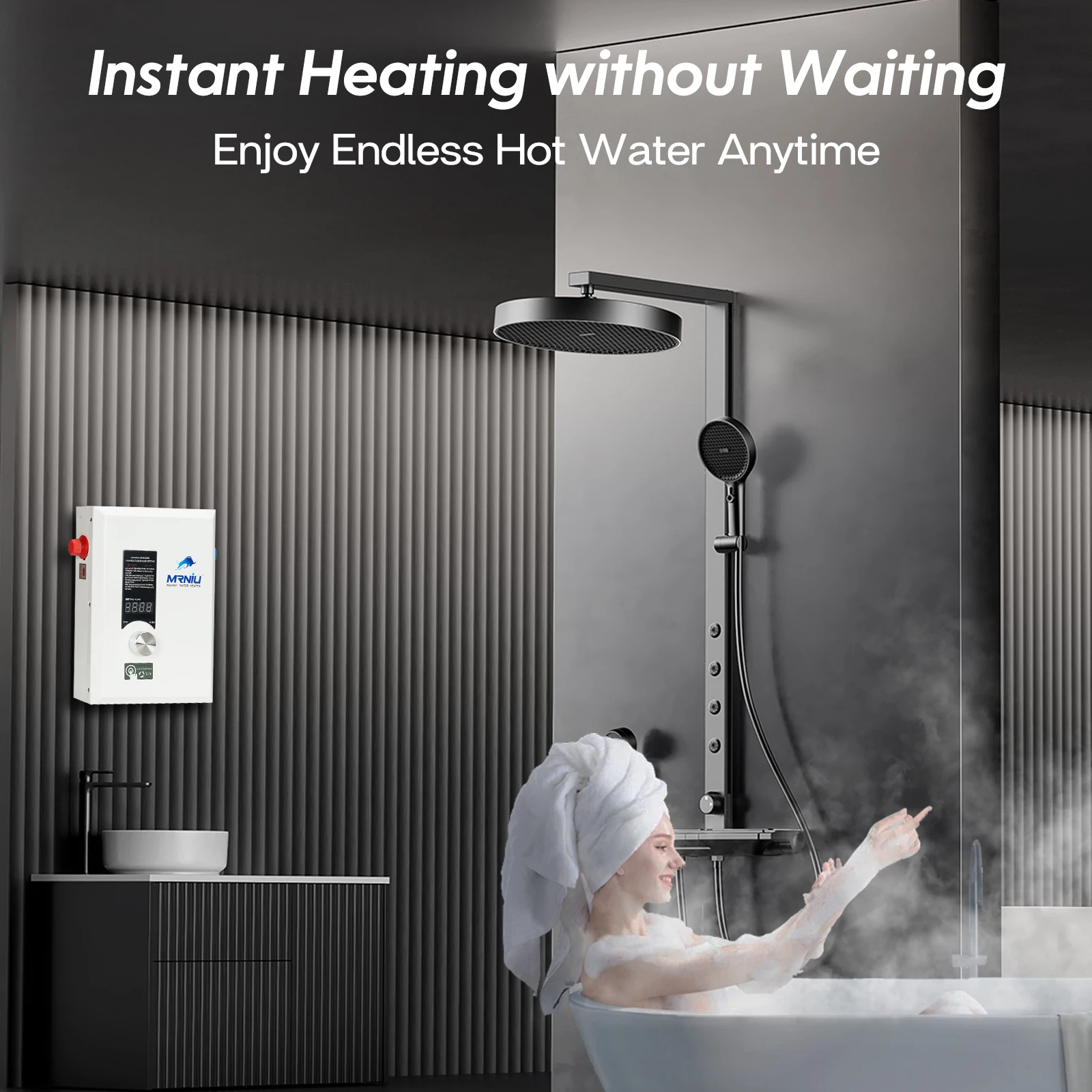 MR.NIU 13Kw Endless hot water bathroom shower 2-6 l/m instant electric hot water heater tankless instantaneous water heater