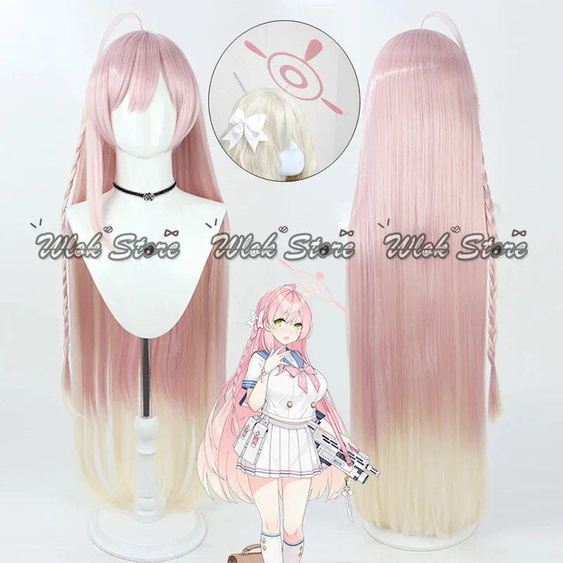 

Anime Game Blue Archive Urawa Hanako Cosplay Halo Wig Synthetic Long Gradient Pink Hair Women Halloween Party Roleplay Headwears