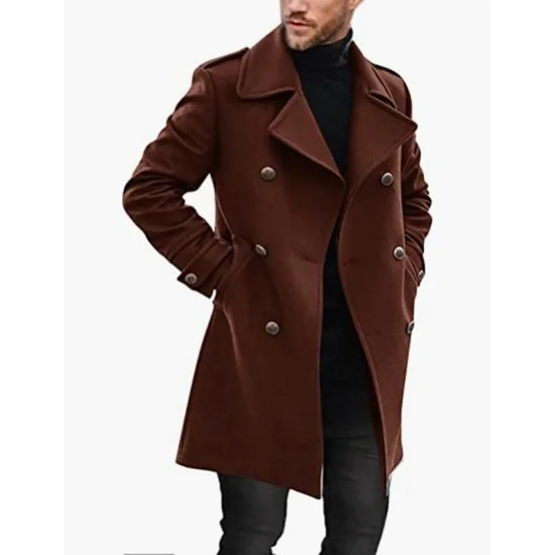 

Luxury Business Men's Woolen Coat Lapel Long Jacket Windbreaker Double-breasted Overcoat Autumn Outerwear Design Men's Clothing