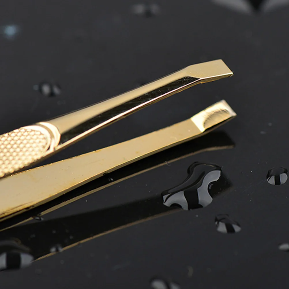 Gold-Plated Stainless Steel Eyebrow Tweezers 9x0.8cm with Eyebrow Comb Eyelashes Extension Clip Portable Makeup Tool