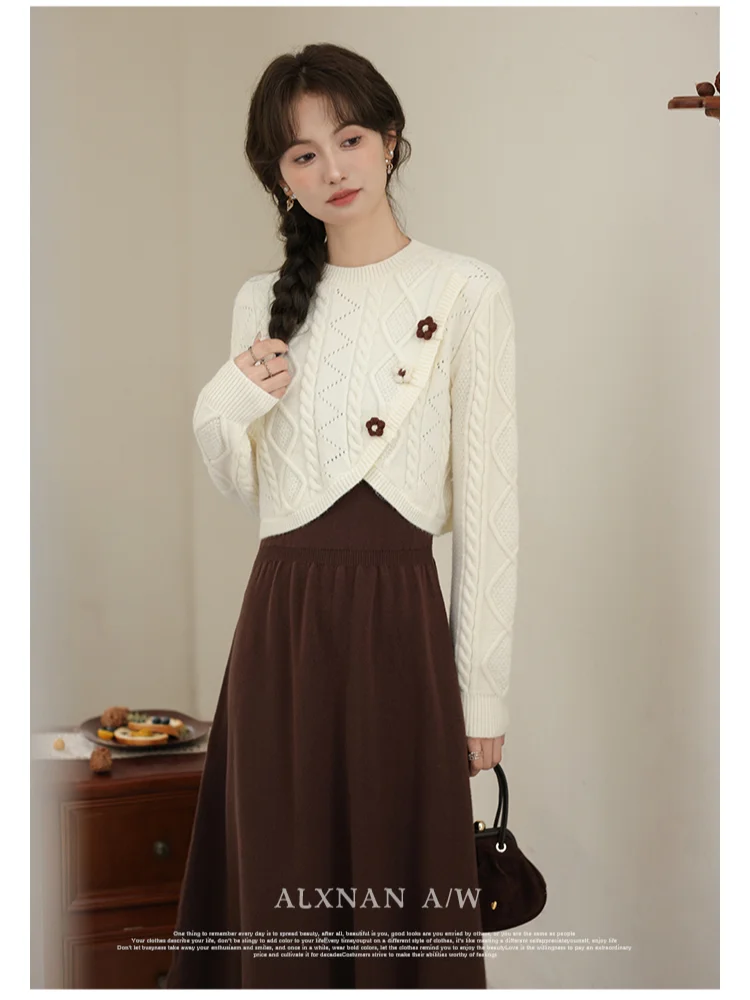 

ALXNAN Women's Sweaters Long Sleeve Knit Tops 2025 Autumn Elegant 3d Flower Design Vintage Pullovers Sold Separately LXN32258