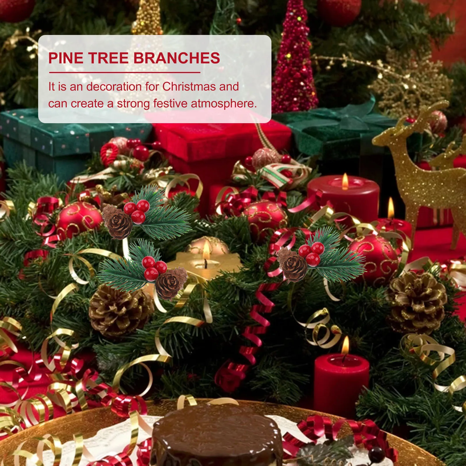 

10Pcs Pine Cone Branch Set Christmas Decoration Kit for Tree Wreath Centerpiece Berry Pine Pick Decor Party Supplies