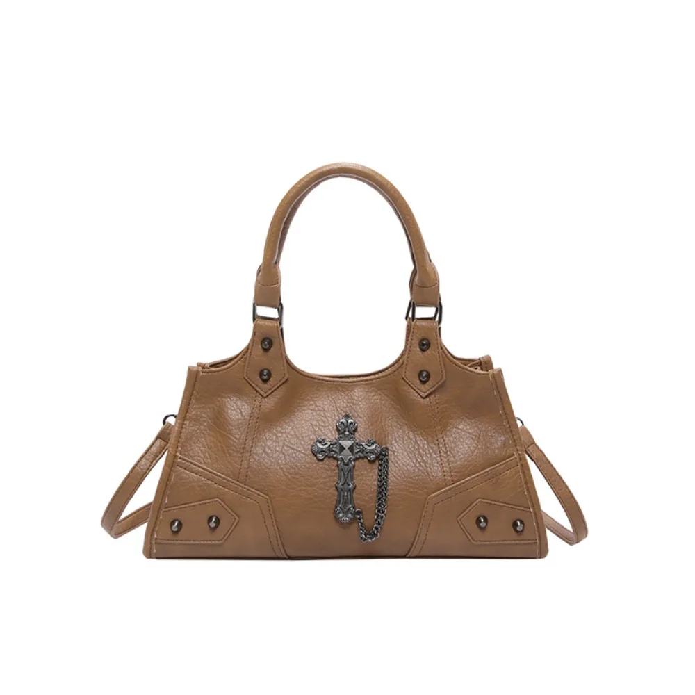 PU Leather Gothic Cross Crossbody Bag Large Capacity Fashion Design Locomotive Style Underarm Bag Korean Style