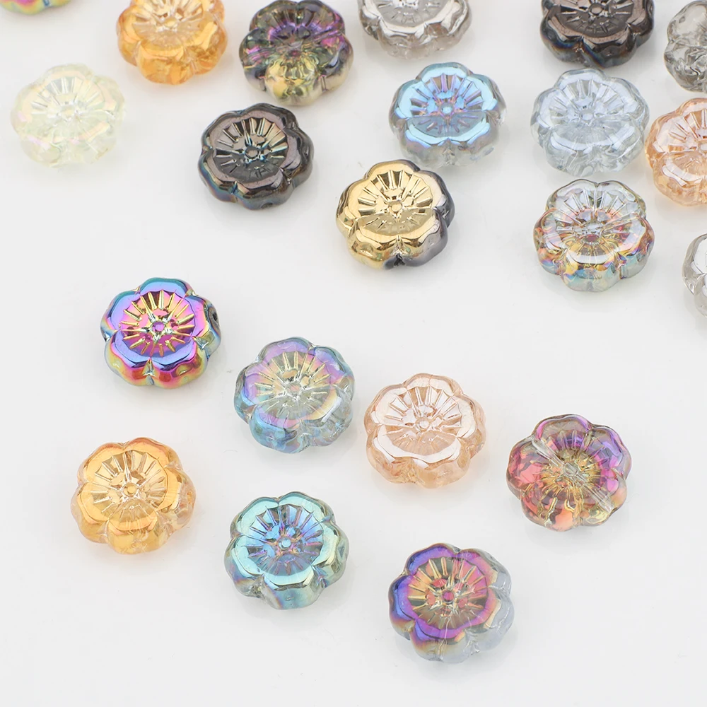 20Pcs 14mm Mixed Glass Petal Beads Cherry Blossom Scattered Beads Handmade DIY For Making Phone Chains Garment Decor