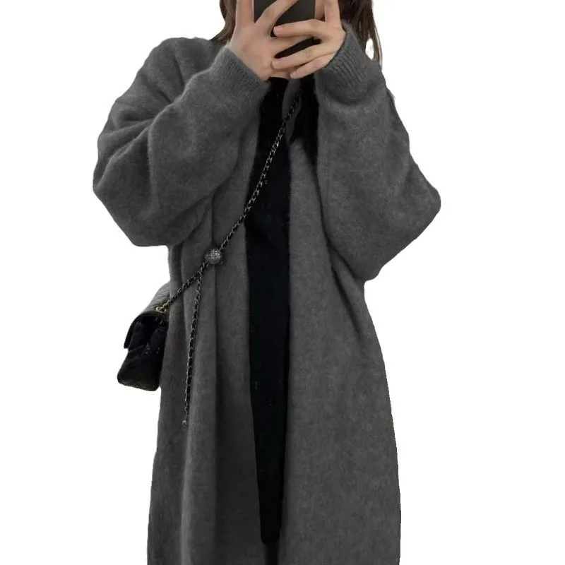 سترة نسائية ناعمة وكسول فضفاضة متماسكة للشتاء عصرية كاجوال دافئة وبسيطة بتصميم عتيق بلون سادة #6