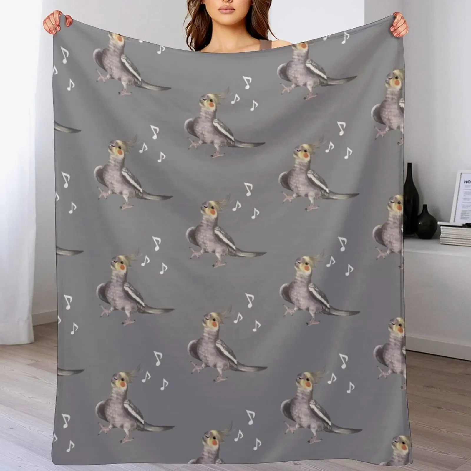 

Singing Cockatiel - happy bird with music notes Throw Blanket Sofa Throw Giant Sofa Baby Travel Blankets