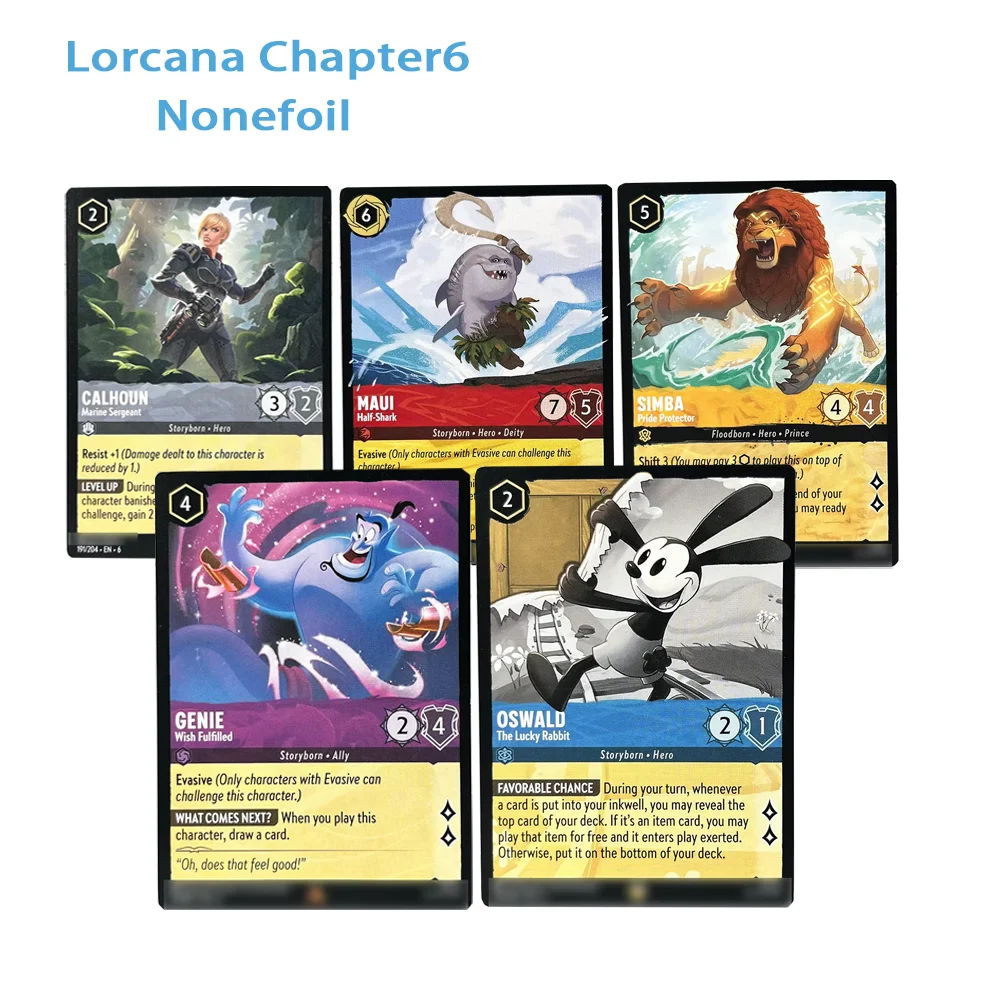 

Lorcana Proxy Cards Azurite Sea Baymax Calhoun Genie Wish Fulfilled Maui Half‐Shark Simba Yzma Oswald Lilo Regular Cards English