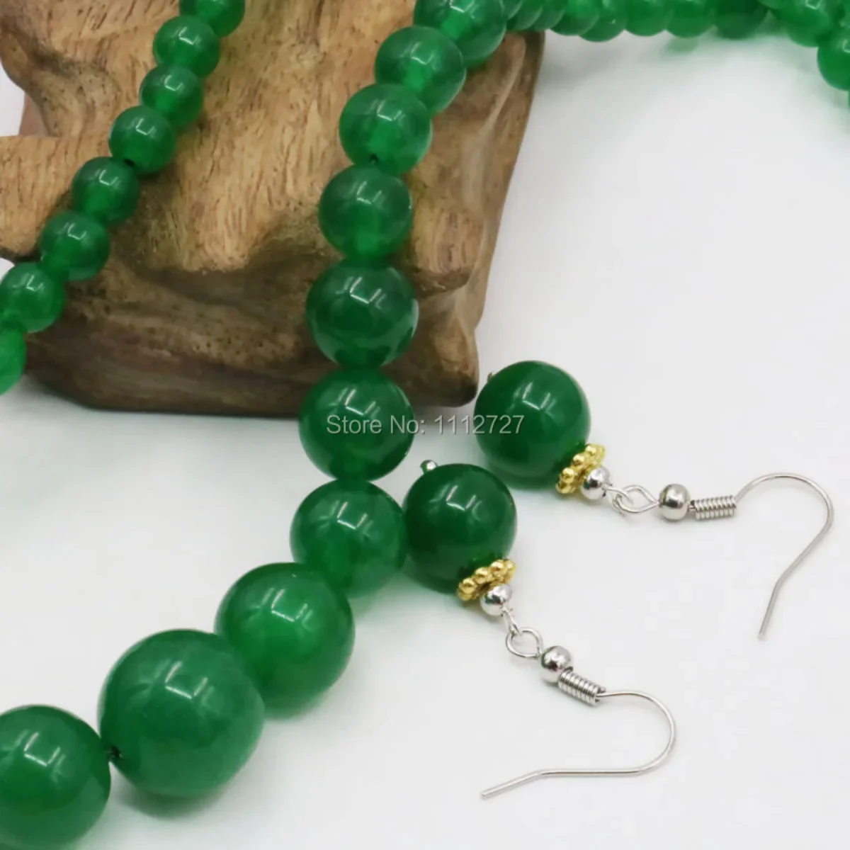 6-14mm Green Malay Quartz Jade Necklace Chain Earring Sets Round Beads Women Jewelry Party Gifts Chalcedony 15inch Natural Stone