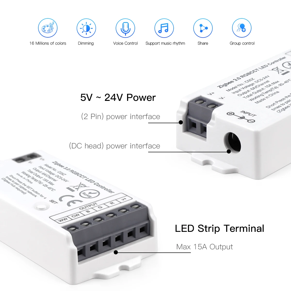 Zigbee 3.0 inteligentny dom kontroler Led RGB, ściemnialny kontroler taśmy ledowej RGBCCT, przełącznik Wifi dla COB 5050/2835 Neon taśma LED