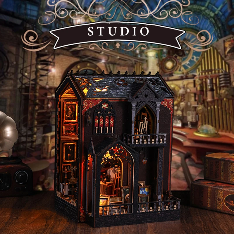 

DIY деревянный кукольный домик, художественная студия, миниатюрная мебель, комплект книжного уголока, 3D модель здания, сборная игрушка для взрослых, Рождественский подарок Casa