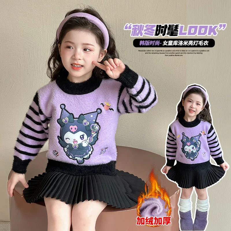 

Girl's My Melody Kawaii Sweater Winter New Kuromi Children's Cartoon Anime Fashion Sweet Knitted Sweater Thick Warm Comfort Tops