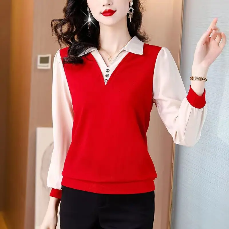 Fashionable Splicing Two Piece Shirt New Western-style Anti-aging Top Versatile Loose Fitting Small Shirt