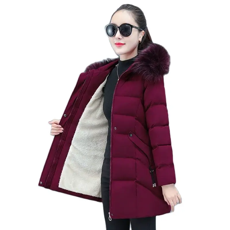 

Fashion Eiderdown Cotton-padded Long Coat Female Winter Fleece New Hooded Cotton-padded Middle-aged Women's Thick Coat In