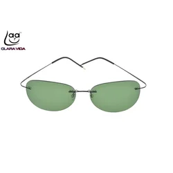 CLARA VIDA Brand GENUINE B-Titanium Ultra Light Rimless Sunglasses Polarized Nv Driving Mirror Mens Designer Sport Sun Glasses