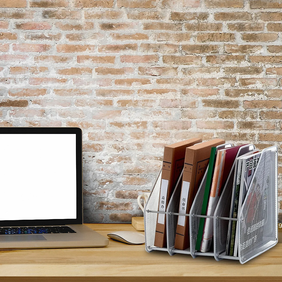 4 Compartment Mesh Metal File Organizer Rack Silver Desktop Document Folder Storage For Magazines Notebooks Directories