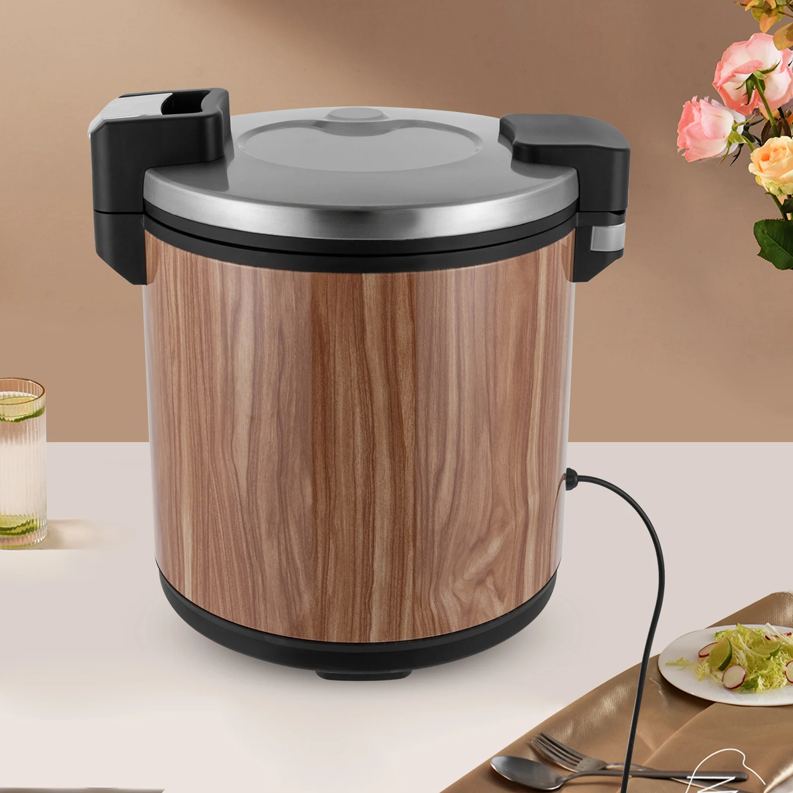 

Commercial Electric Food Warmer with Rice Spoon, 100 Cups Stainless Steel Rice Warmer, Heavy Duty 23L/6Gal Cooked Rice Warmer