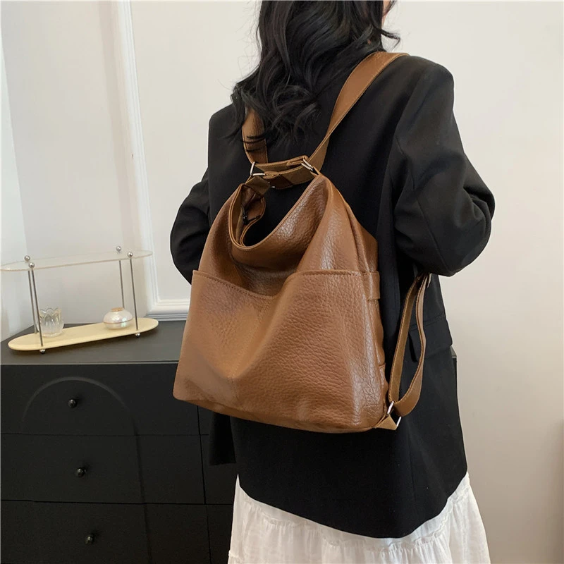 Large Capacity PU Leather Shoulder Bags For Women Simple Solid Casual Totes Classic Elegant Packages Leisure Female Handbags