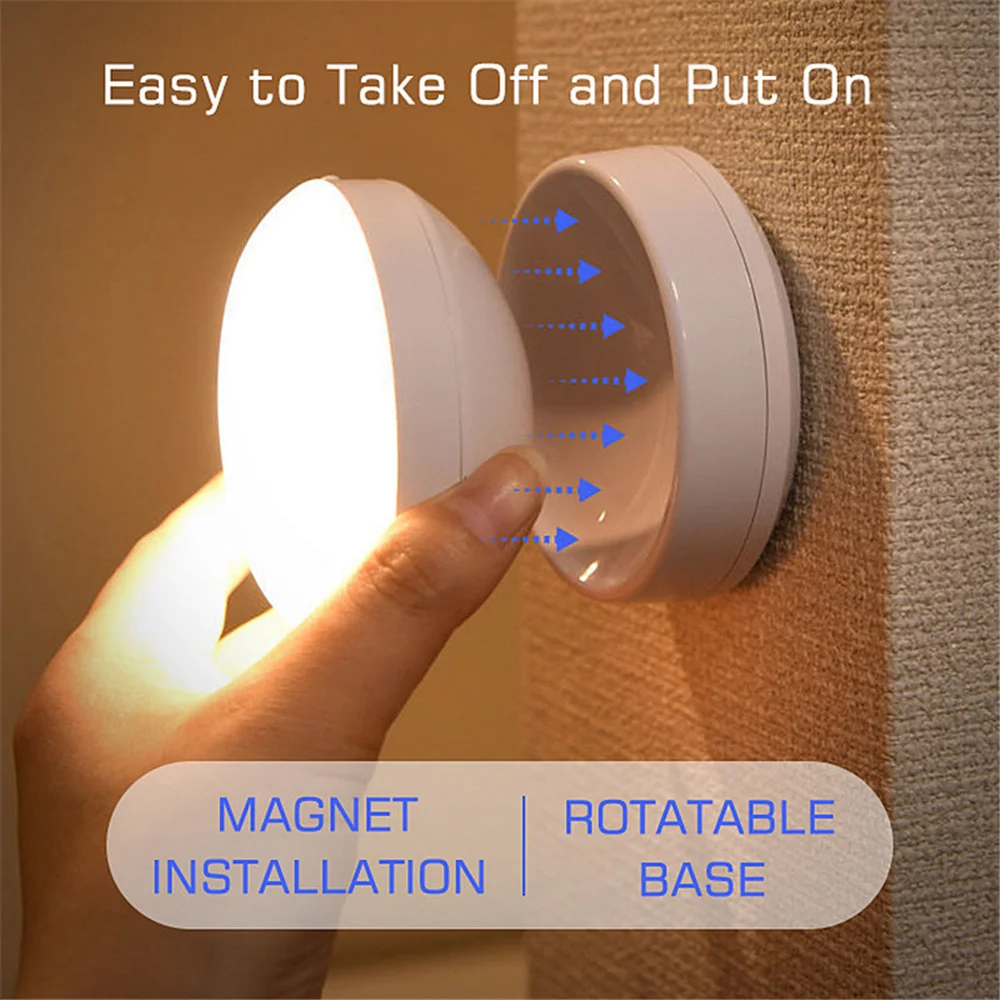 LED Night Light 360 Rotated PIR Motion Sensor Wall Lamps Rechargeable Under Cabinet Light Wireless Closet Night Lamp for Home