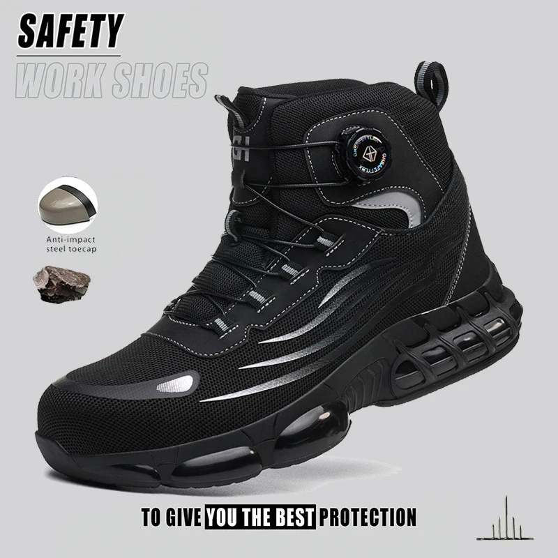 

Mens Work Shoes Steel Toe Protective Boots Anti-Puncture Anti-smash High Top Safety Shoes Mens Hiking Boots Industrial Shoes