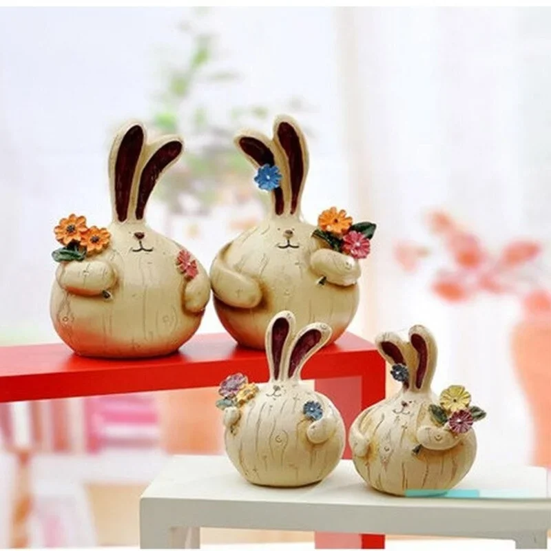 1Pair Delicate Easter Garlic Rabbits Resin Artware Decoration Car Ornament Chubby Bunny Handmade Figurine Animal Birthday Gift