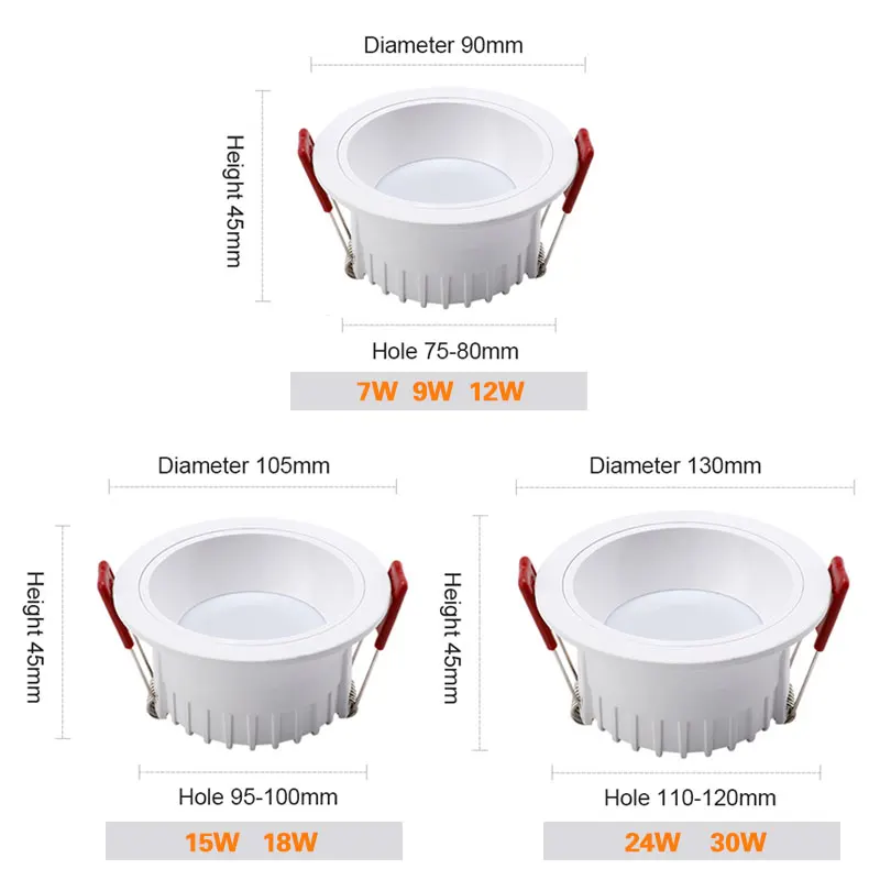 Dimmable 220V Recessed LED Downlights Anti Glare 7W 9W 12W 15W 18W 24W 230V Ceiling Spot Lights Background Lamps Indoor lighting