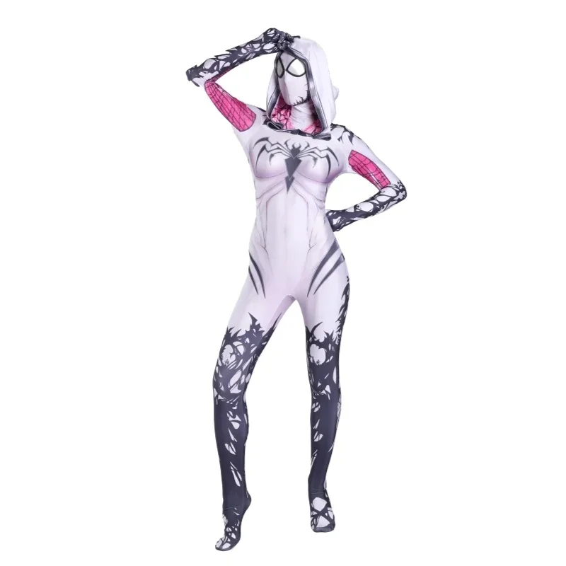 Spider Gwen Stacy Cosplay Costume Symbiote Venom Carnage Mask Hooded Zentai Suit Anti-Gwenom dla kobiet Dziewczyny Halloween Outfit