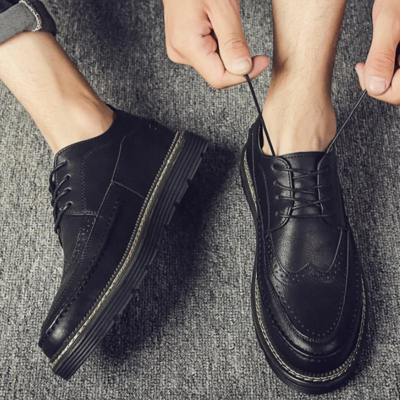 

2025 New Men Spring Leather Shoes Fashion Trend Ankle Boots Business Casual Man Lace-up Shoes Light Weight Work Shoes