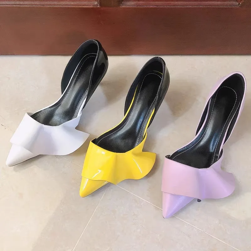 

Lotus Leaf Flower Thin High Heel Lady Sandals Women Open Toe Slip Women Shoes Banquet Ankle Strap Summer Footwear Patent Leather