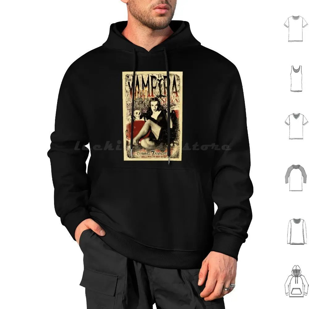 The Vampira Show Hoodie cotton Long Sleeve Vampira Vampire Goth Dracula Horror Black And White 1950S Mistress Halloween