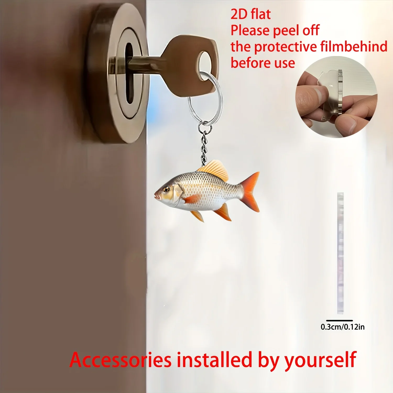 2D Carp Pattern Acrylic Keychain, Creative Car Rearview Mirror Pendant, Backpack Home Decor, Holiday Gift for Fish Lovers