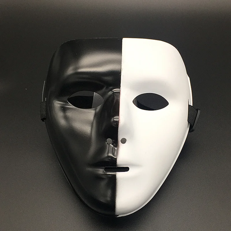 Máscara facial de Halloween para homens, adereços de máscaras, hip hop, adulto, pintado à mão, branco, dança de rua, 1pc